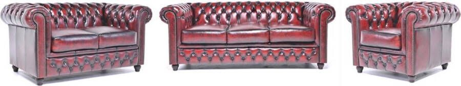 Chesterfield Bank Original Leer 1 + 2 + 3 zits Antiek Blauw 12 jaar garantie