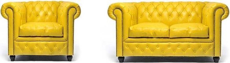 Chesterfield Bank Original Leer 1 + 2 zits Geel 12 jaar garantie