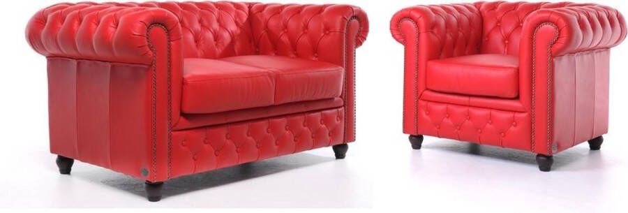 The Chesterfield Brand Chesterfield Bank Original Leer 1 + 2 zits Rood| 12 jaar garantie - Foto 2