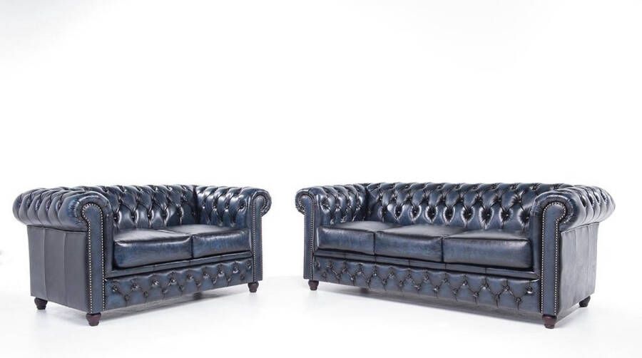 Chesterfield Bank Original Leer 2 + 3 zits Antiek Groen| 12 jaar garantie - Foto 2