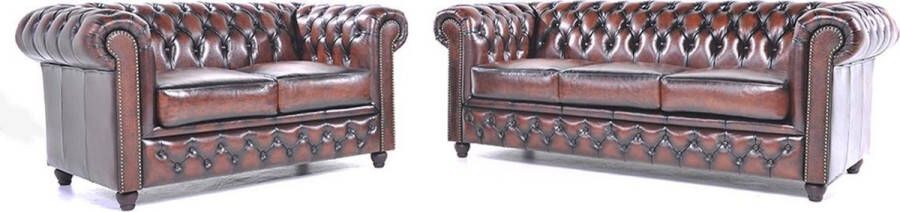Chesterfield Bank Original Leer 2 + 3 zits Antiek Rood| 12 jaar garantie - Foto 2