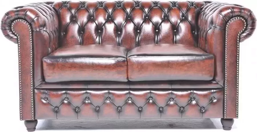 Chesterfield Bank Original Leer 2-zits Antiek Bruin 12 jaar garantie