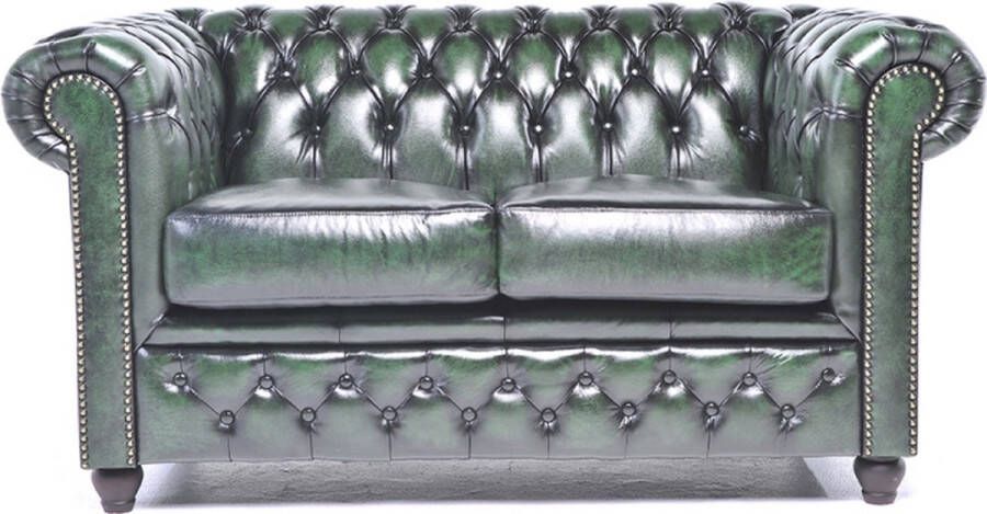 Chesterfield Bank Original Leer 2-zits Antiek Groen 12 jaar garantie