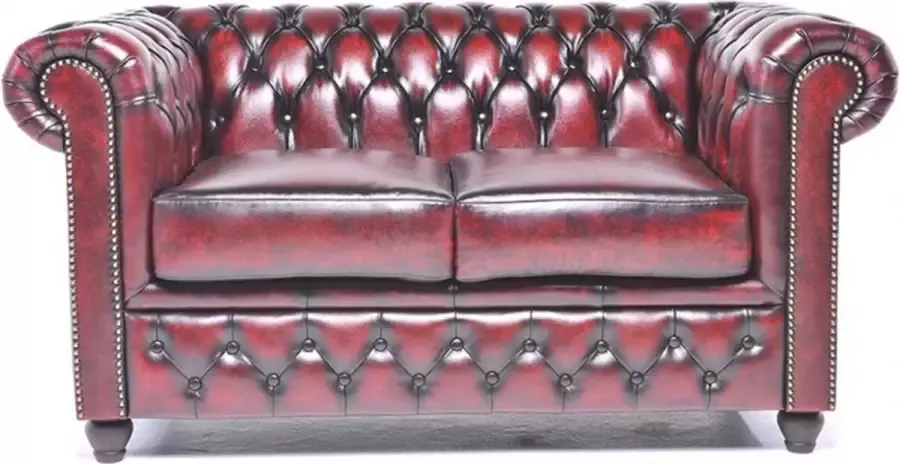 Chesterfield Bank Original Leer 2-zits Antiek Rood 12 jaar garantie