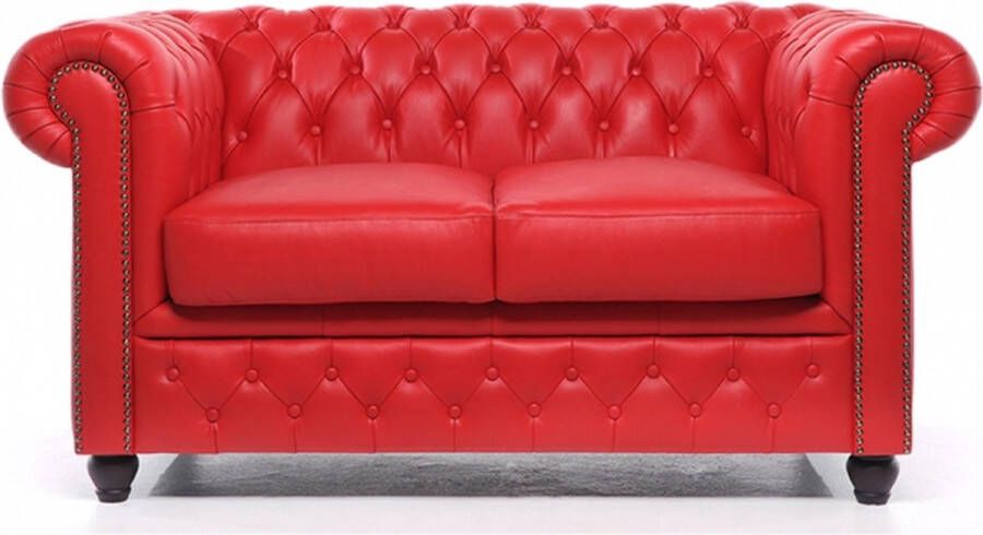 Chesterfield Bank Original Leer 2-zits Rood 12 jaar garantie