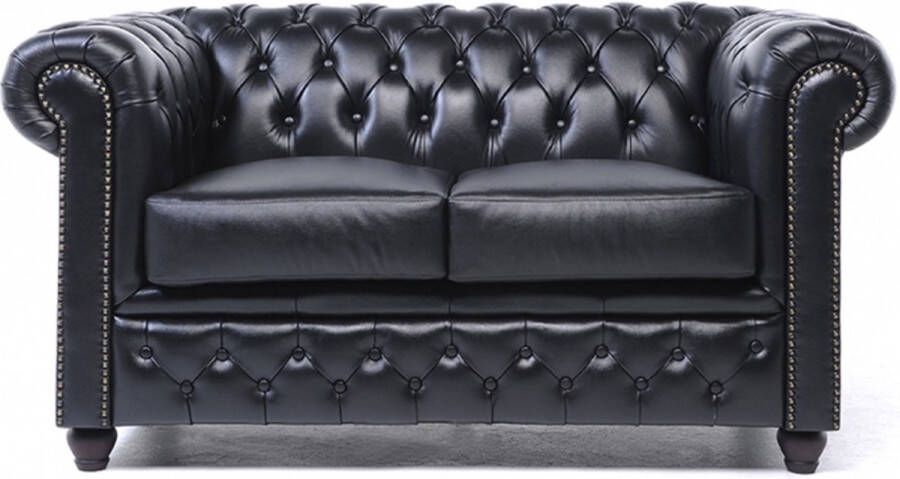 Chesterfield Bank Original Leer 2-zits Zwart 12 jaar garantie