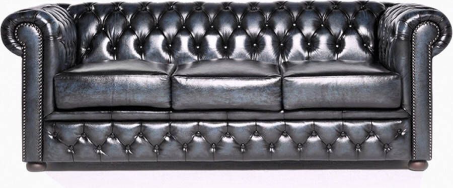 Chesterfield Bank Original Leer 3-zits Antiek Blauw 12 jaar garantie