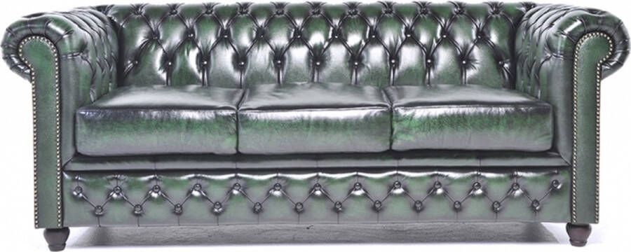 Chesterfield Bank Original Leer 3-zits Antiek Groen 12 jaar garantie