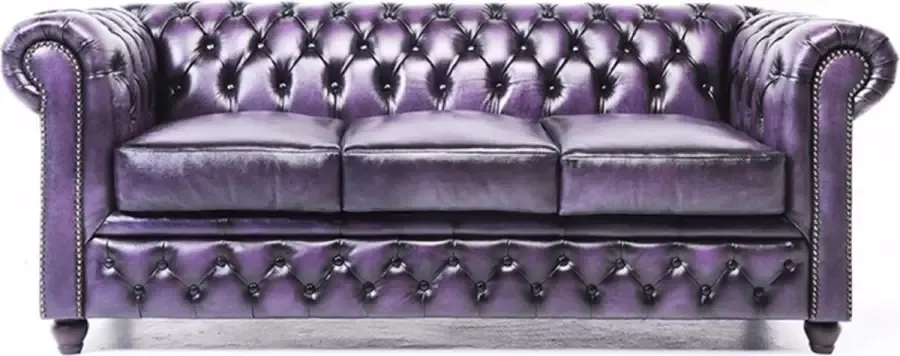 Chesterfield Bank Original Leer 3-zits Antiek Paars 12 jaar garantie