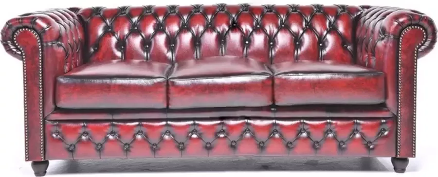 Chesterfield Bank Original Leer 3-zits Antiek Rood 12 jaar garantie