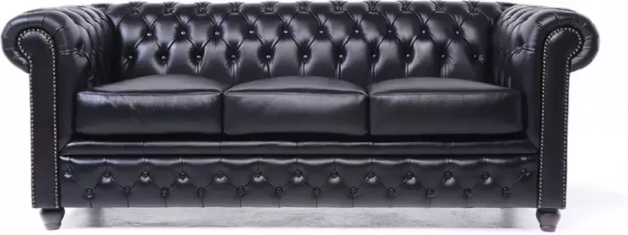 Chesterfield Bank Original Leer 3-zits Zwart 12 jaar garantie