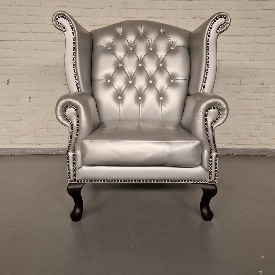 Chesterfield Classic King Fauteuil – Zilver Leer