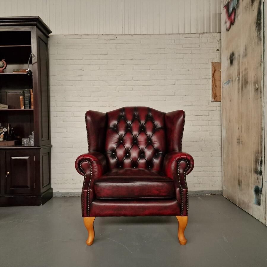 Chesterfield Classic Lord Fauteuil Antiek Rood Leer
