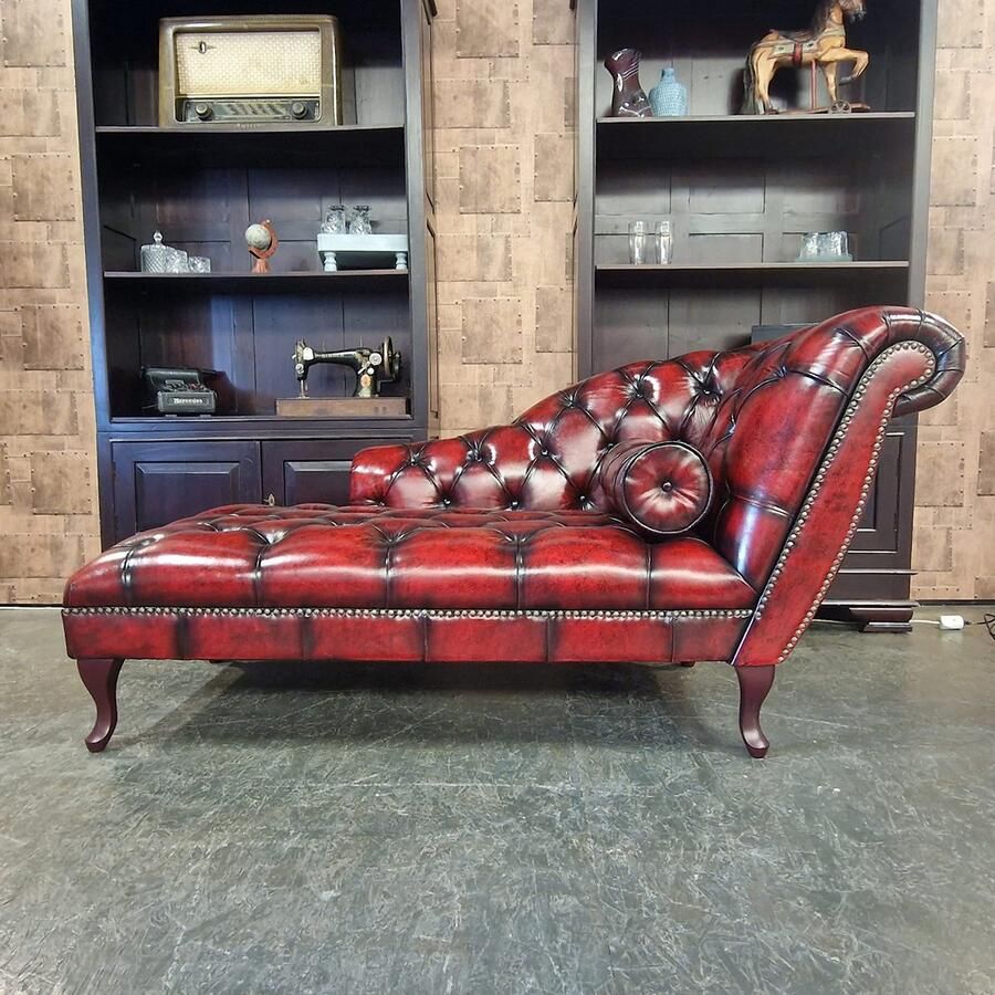 Chesterfield Daybed Antiek Rood speciale nagels