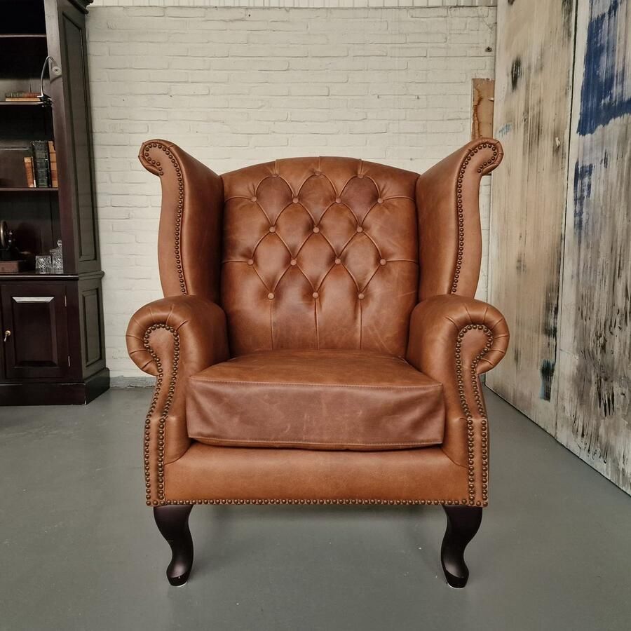 Chesterfield King Fauteuil – Classic Collectie – Handgemaakt Volleer – Vintage Bruin