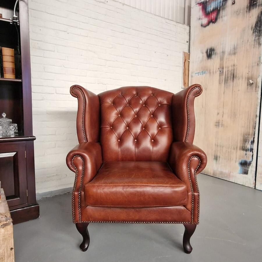 Chesterfield King Fauteuil – Classic Collectie – Handgemaakt Volleer – Vintage Bruin