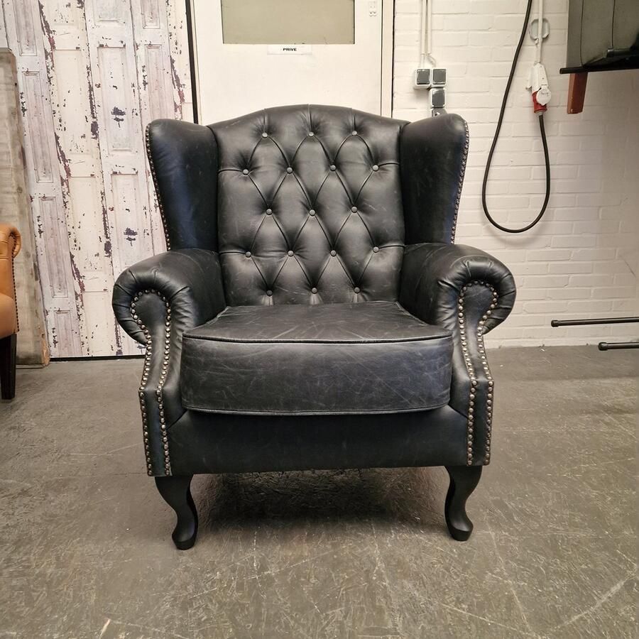 Chesterfield Lord Fauteuil – Vintage Zwart Leer