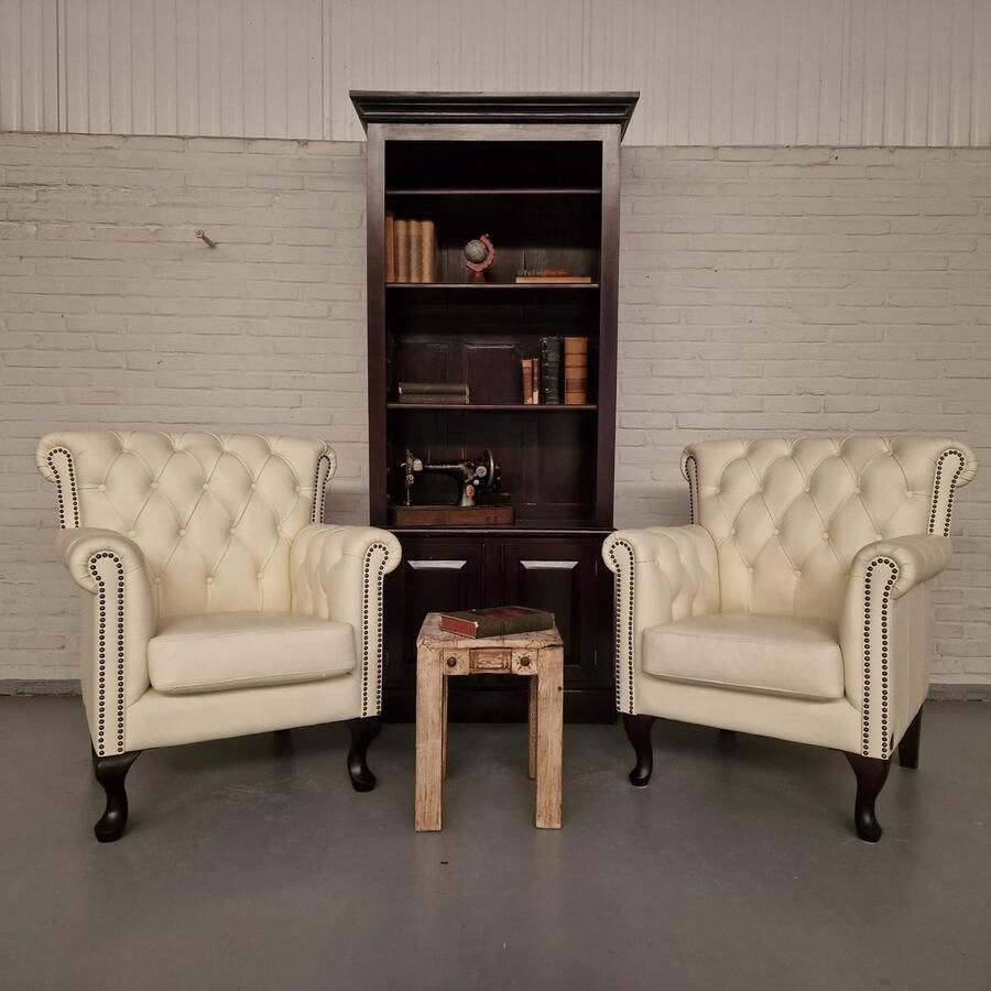 Chesterfield Southfolk Set van 2 Fauteuils – Classic Collectie – Handgemaakt Volleer – Vanilla