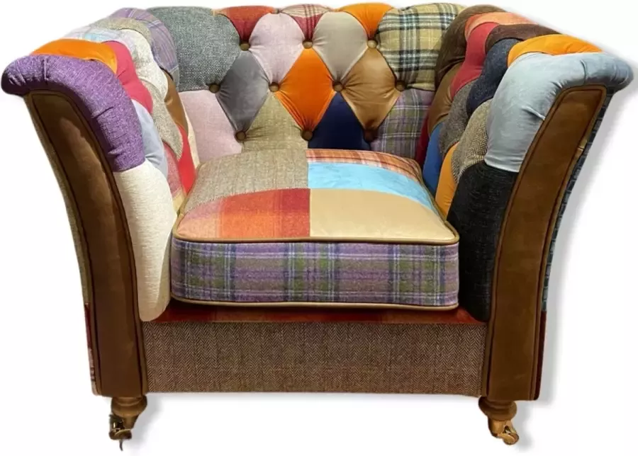 Chesterfield club fauteuil Patchwork Harris Tweed Stof Multicolor