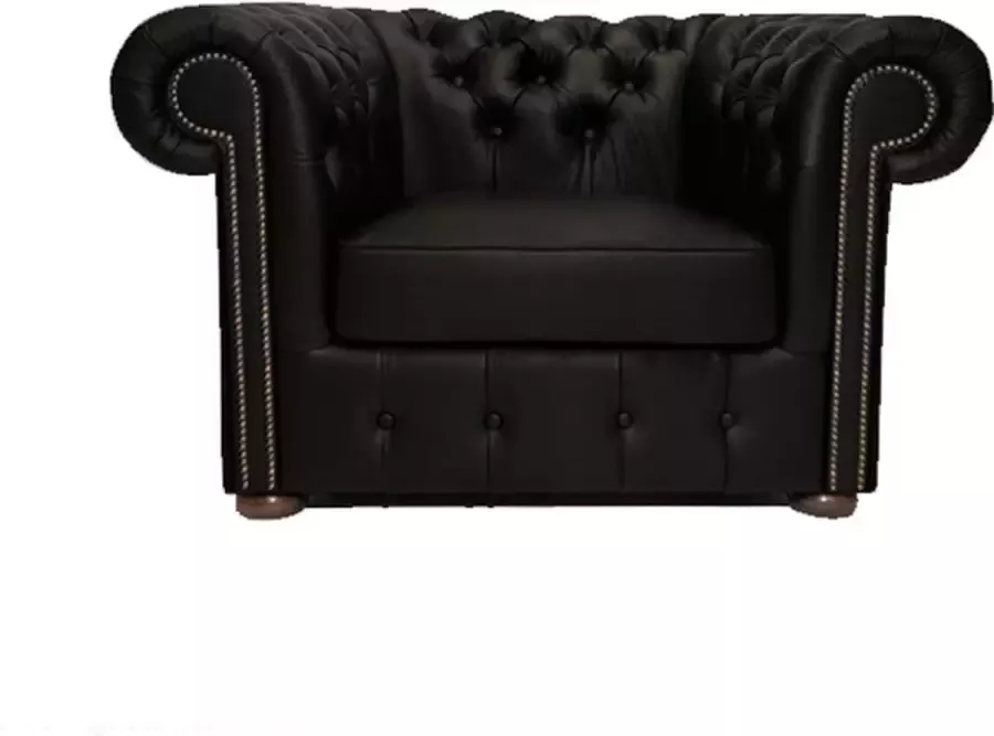 Chesterfield Fauteuil Class Leer Mat Zwart 2 tot 4 weken levertijd