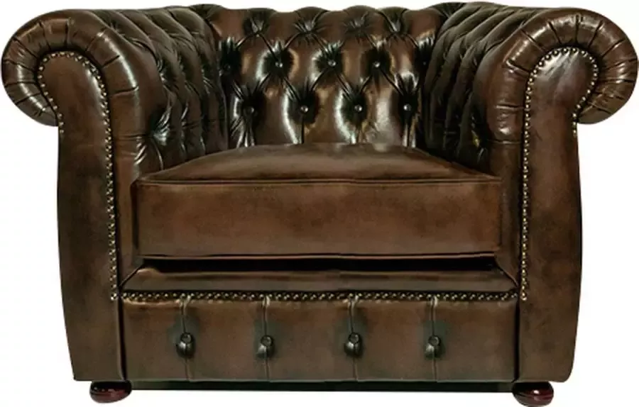 Chesterfield Fauteuil Cresswell Leer Antiek Bruin 2 tot 4 weken levertijd