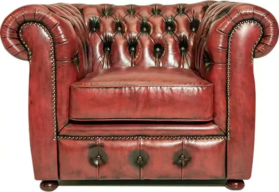 Chesterfield Fauteuil Cresswell Leer Antiek Nieuw Rood 2 tot 4 weken levertijd
