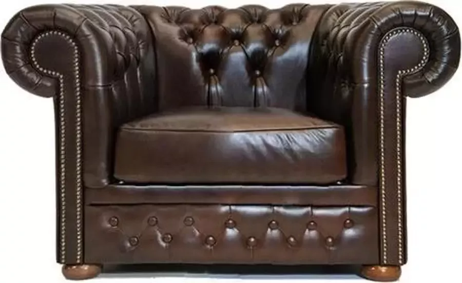 Chesterfield Fauteuil First Class Leer Cloudy Donker Bruin 2 tot 4 weken levertijd