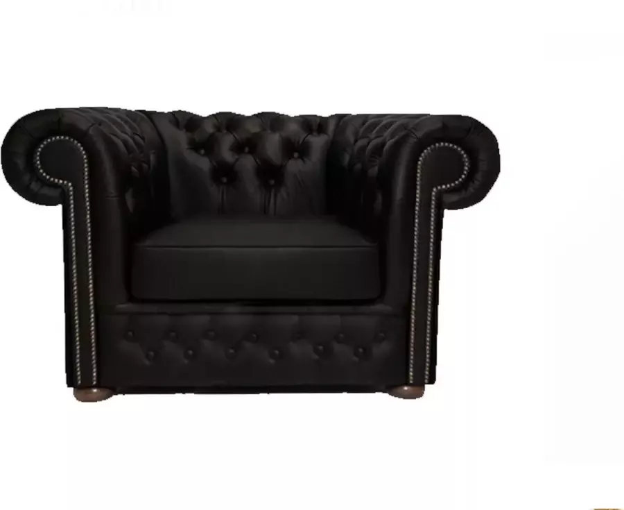 Chesterfield Fauteuil First Class Leer Mat Zwart 2 tot 4 weken levertijd