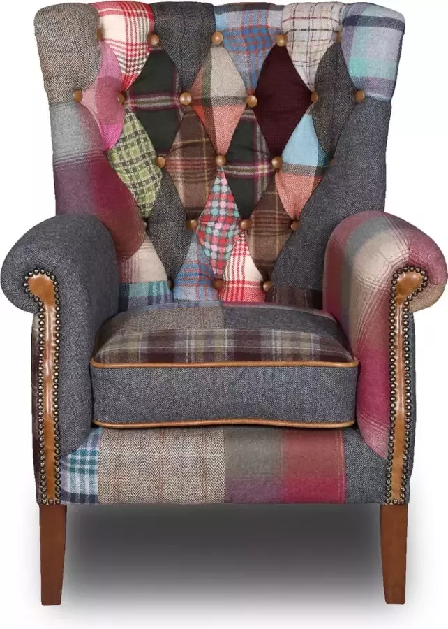 Chesterfield fauteuil stof Harris Tweed Patchwork Multicolor Albany