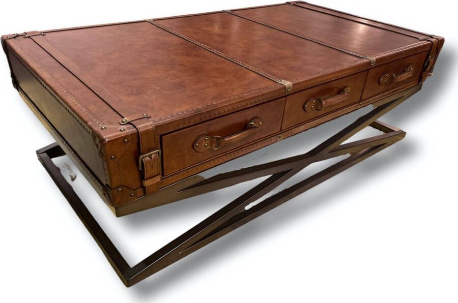 Chesterfield LEREN KOFFER SALONTAFEL EXCLUSIEVE HANDGEMAAKT IN 100% LEDER SUITCASE VINTAGE COGNAC LOOK TAFEL
