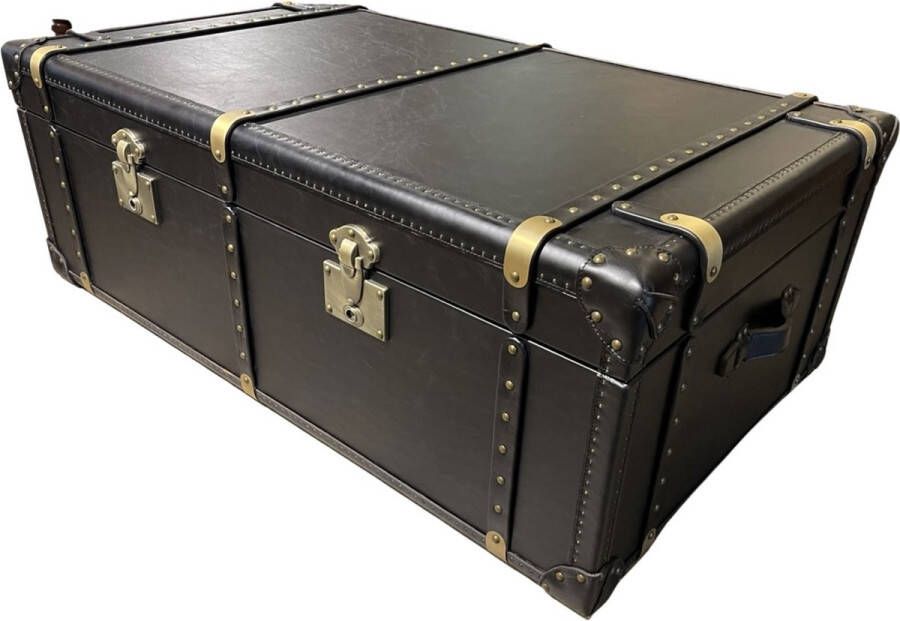 Chesterfield LEREN KOFFER SALONTAFEL HANDGEMAAKT IN 100% LEDER SUITCASE VINTAGE ZWART TAFEL