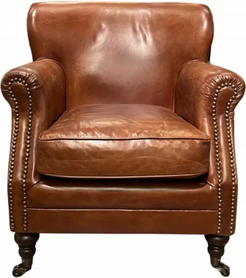 Chesterfield Tub fauteuil vintage cognac 100% rundleer antiek look club stoel