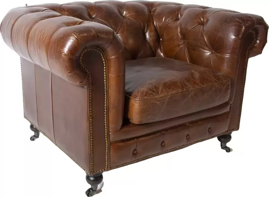 Chesterfield Vintage club fauteuil 100% generfd rundleer Cognac Bruin