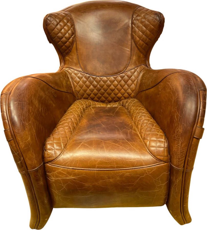 Chesterfield Vintage Cognac Fauteuil Saddle Chair Paarden stoel antiek look 100% leer