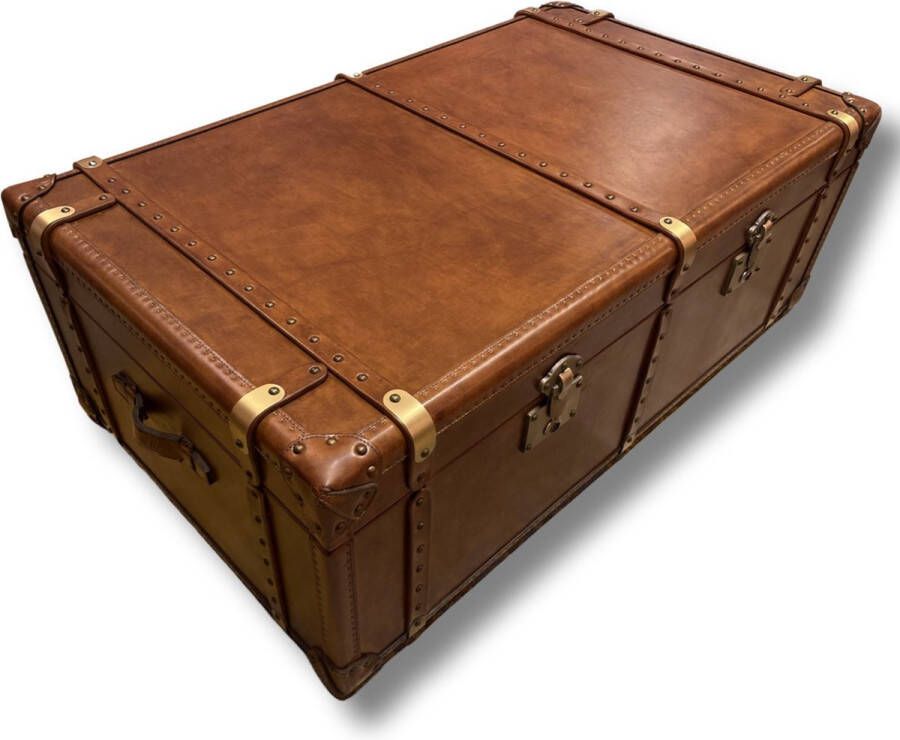 Chesterfield Vintage leren Salontafel Koffer Suitcase 100% Cognac leer met nagels