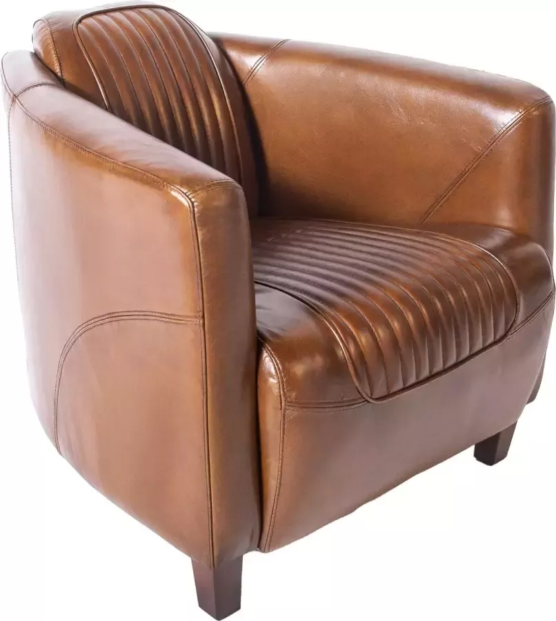 Chesterfieldmeubels.nl Stoere compacte Aviator fauteuil in cognac leer piloten stoel vliegtuig Mancave Eyecatcher