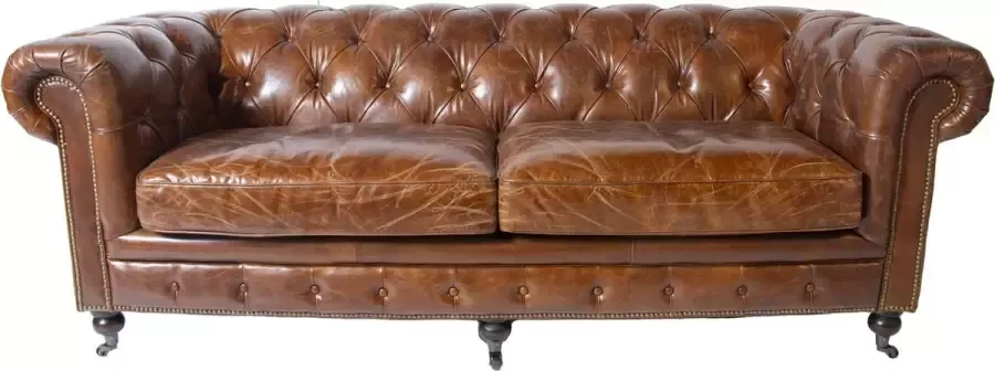 Chesterfieldmeubels.nl Stoere industriële chesterfield 3 zits bank in Vintage cognac generfd leer