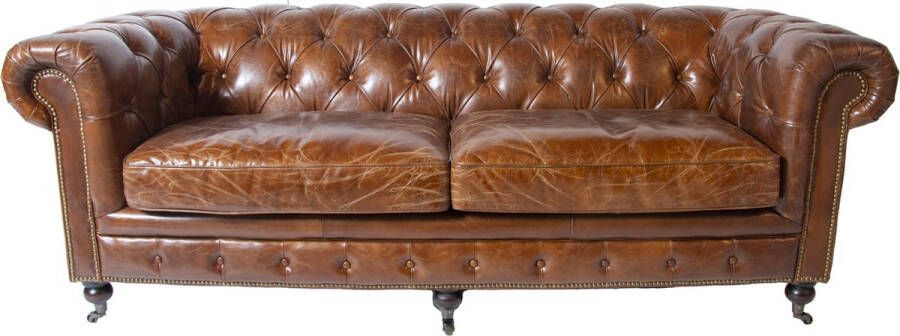 chesterfieldmeubels.nl Stoere industriële chesterfield 3 zits bank in Vintage cognac generfd leer