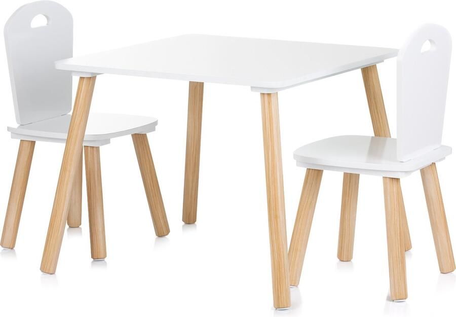 Chipolino Houten Kindertafel met 2 Stoelen Speelhoek Speeltafel voor kinderen Wit Naturel