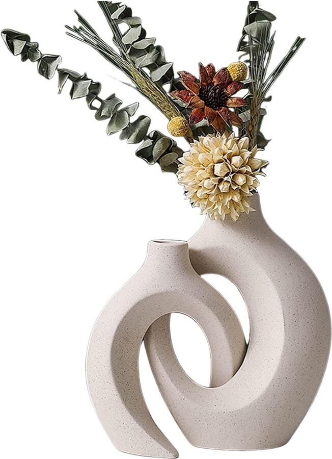 CHIWIN 2-delige Keramische Vaas Set – Handgemaakt Droogbloemen Vazen met Mat Design – Minimalistische Boho Decoratie – Woonaccessoires voor Droogbloemen Pampasgras Cadeau Bureau & Huis