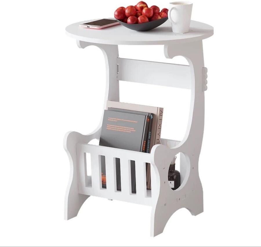 CHIWIN Bijzettafel Bedtafel Ronde Salontafel met Opbergruimte Nachtkastje Kunststof Kleine Tafel voor Woonkamer Slaapkamer Kantoor 46x24x46cm