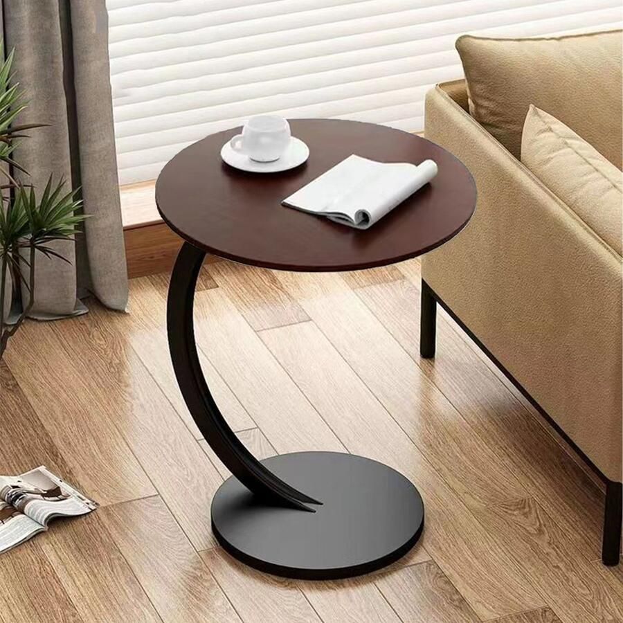 CHIWIN Bijzettafel Rond Bijzettafeltjes Woonkamer Klein Ruimtebesparend C-design Walnoot Exterieur Laptoptafel Nachtkastje voor Kan naast Banken Bedden of Fauteuils Worden Geplaatst 40 x 40 x 50 cm