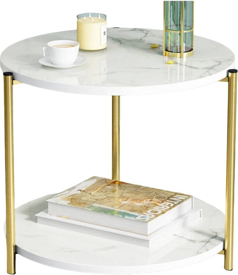 CHIWIN Bijzettafel Rond Salontafel Nachtkastje Dubbele Opbergruimte voor Woonkamer Slaapkamer Kantoor 40x40x43cm