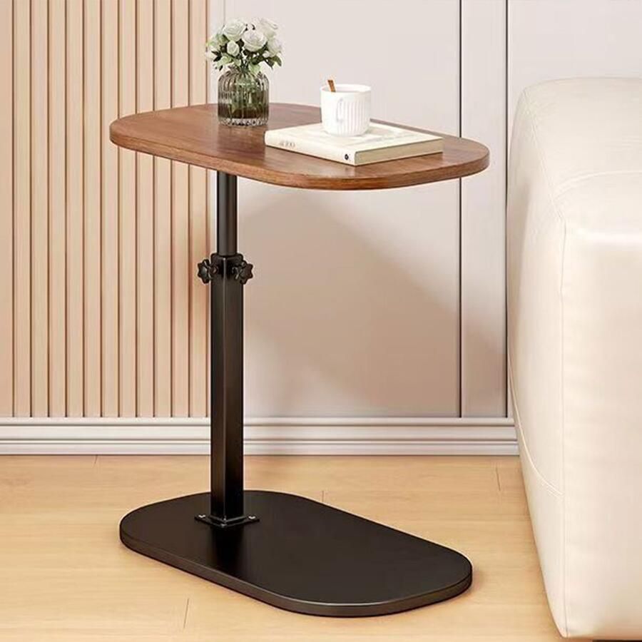 CHIWIN Bijzettafel Verstelbare C-vorm Bijzettafel van Hout – Laptoptafel op Wieltjes 45–80cm – Mobiele Tafel voor Bank Bed of Kantoor – Kleine Hoogte Verstelbare Tafel met Opbergruimte – Metaal & Hout – Industrieel Design