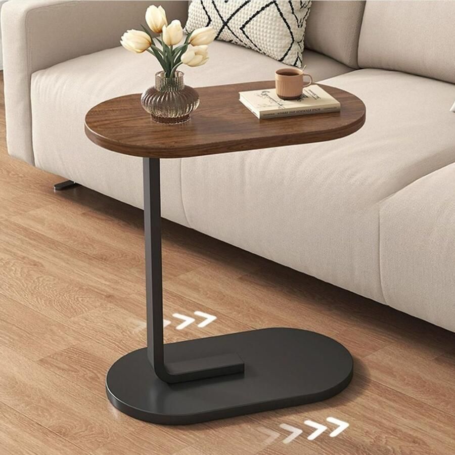 CHIWIN Bijzettafel Woonkamer Laptoptafel Bijzettafel Kleine Hoog 60 cm Banktafel Hout Ovaal Ruimtebesparend C-vormig Design Multifunctioneel Waterbestendig & Makkelijk voor Bed en Sofa