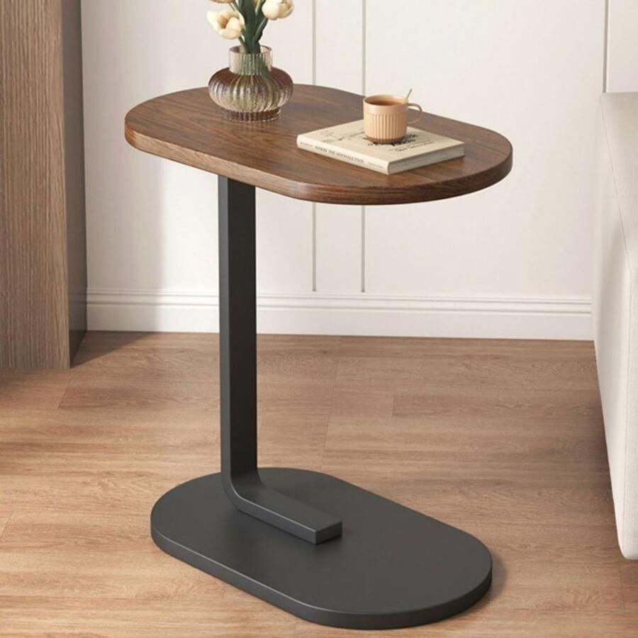 CHIWIN C-Serie Bijzettafel Bijzettafeltjes Woonkamer C-vormig Model Bijzet Tafel- Walnoot exterieur Bedtafel en Laptoptafel voor Woonkamer Slaapkamer 45 x 30 x 60 cm