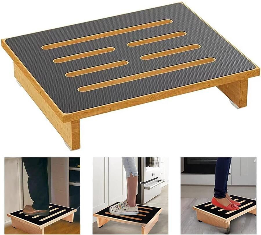CHIWIN Houten Voetenbankje Anti-Slip Krukje Opstapje voor Toilet Auto Keuken Badkamer Massief Hout Voetensteun Binnen en Buiten 39.8 x 32 x 8.8 cm