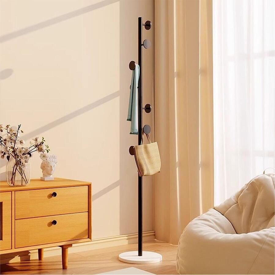 CHIWIN Kapstok Staand Metaal 172cm Vrijstaand Kledingrek Zwart met Marmeren Voetstuk en 7 Haken Modern Kapstokken in Wonen Ruimtebesparend Geschikt voor Woonkamer Slaapkamer Hal