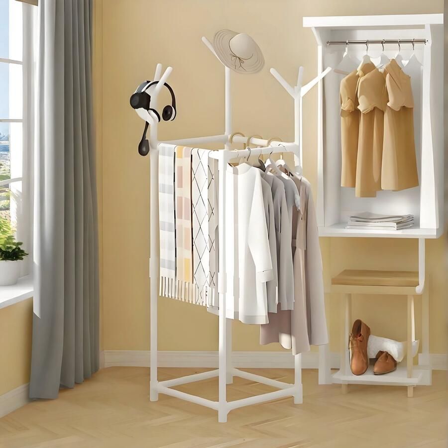 CHIWIN Kapstok Staand – Vrijstaand Kledingrek – Ruimtebesparend Kapstok Voor Hal Slaapkamer – Eenvoudige Montage – 160 cm Hoog Wit
