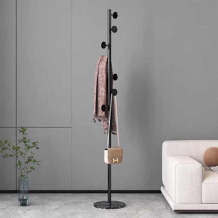 CHIWIN Kapstok Staande Kapstok Kapstokken met Zwart Marmeren Voet 7 Haken Modern Design Metaal Geschikt voor Woonkamer Slaapkamer Studeerkamer Zwart